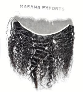 Bouclés 13*4 Frontal Fabrique Indien Vierge Couleur Naturelle Noir Femmes Cuticule Aligné Traitement Aucune Extensions de Cheveux Humains - Product Image 3