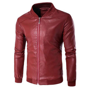 Veste en simili cuir classique pour homme, col montant zippé, style streetwear - Product Image 1