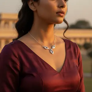 Collier avec pendentifs et breloques en argent 925 avec pierre précieuse améthyste pour femmes - Product Image 2