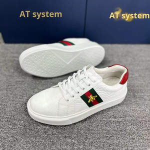 <b>White</b> <b>Lace</b>-Up for Leather Upper Rubber Midsole Sporty Style Toe Sneakers for Couples Comfortable Hard-Wearing Fashion - Product Image 6