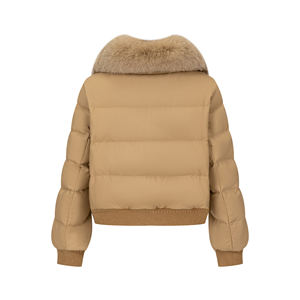 OEM Women's Winter Waterproof Bomber <b>Jacket</b> | Stand Collar Cropped | Wool Lining Cotton Memory Fabric Embroidered Solid Pattern - Product Image 2