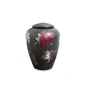 Green Enamel Cremation Urn with Gold Floral Design Adult <b>Memorial</b> <b>Keepsake</b> Metal Urn Customizable Patterns - Product Image 2
