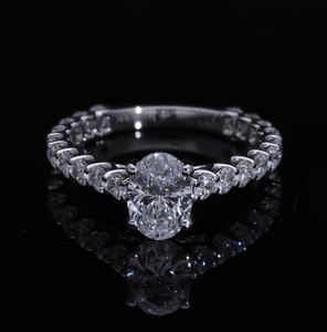 Anillo de Compromiso de Oro Blanco de 14K con Diamante Ovalado Cultivado en Laboratorio CVD, Regalo de Aniversario de Bodas, Banda de Eternidad Unisex, Rodio - Product Image 3