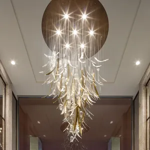 Modern Hotel Villa Entrance Hall Art Glass Accent Lamp Interior Decoration Ceiling Glass Feather Chandelier Pendant Light