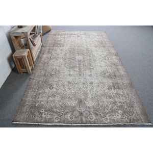 Tapis turc vintage, grand tapis de 5,2 x 9,1 pieds, tapis oriental gris et blanc - Product Image 1