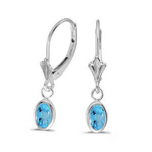 ต่างหูแฟชั่นทองคำขาว 14 กะรัต ประดับด้วยบลูโทปาซทรงรี 1.14 กะรัต ดีไซน์แบบเลเวอร์แบ็คในรูปทรงรีที่หรูหรา - Product Image 2