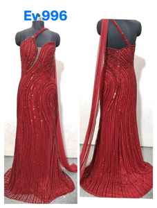 Vestido de Noche Rojo de Lujo, Corte en A, Bordado a Mano con Cuentas, Cristales de Diamante, Encaje Floral, Cinturón de Maternidad Delantero, Hecho de Cachemira - Product Image 4