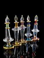 Set Botol Parfum Kaca Mesir 5 Buah, Tiupan Tangan, Kaca Pecah, Pita Renda, Penutup Emas 24K, Minyak Attar, Grosir