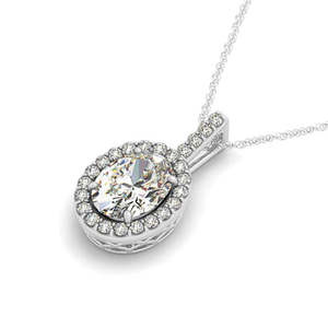<b>14K</b> White <b>Gold</b> Diamond Halo Oval Pendant <b>Necklace</b> with 0.93ct Elegant and Luxurious - Product Image 2