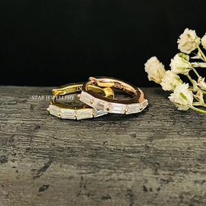14K Solid <b>Gold</b> Baguette Moissanite <b>Hoop</b> Earring Fine Jewelry. - Product Image 1