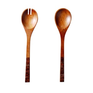 Juego de 4 utensilios de cocina ecológicos de madera de acacia natural con caja de color personalizada para servir y revolver - Product Image 2