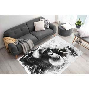 Tapis imprimé singe aux yeux bleus : Tapis singe abstraits uniques, Tapis en chenille - Product Image 1