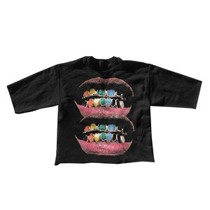 Haute qualité coupe courte Boxy T-Shirts thermique 100% coton français éponge lavé à l'acide col en v hommes recadrée Boxy Fit hommes T-Shirts - Product Image 1