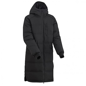 Chaqueta larga de plumón de pato para mujer, chaquetas largas acolchadas de poliéster y nailon de Color negro, hechas con capucha para invierno pesado - Product Image 1