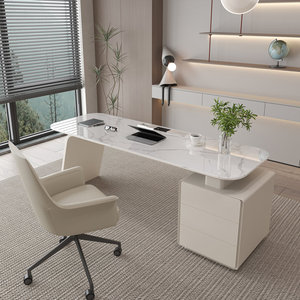 โต๊ะทำงานผู้บริหารหรูหรา รุ่น DESK-0055 พร้อมระบบไฟฟ้าในตัว ท็อปทรงวงรี ทำจาก MDF สำหรับคอมพิวเตอร์ - Product Image 3