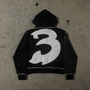 Sweat à capuche surdimensionné en tissu polaire brodé de strass pour homme de qualité supérieure avec logo et couleur personnalisables - Product Image 3