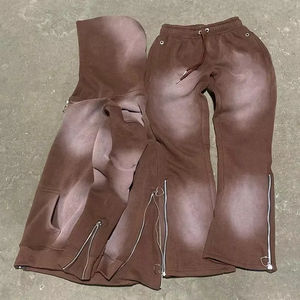 Nueva llegada personalizado lavado Sun Faded Zip up chándales sudaderas con capucha hombres acampanados Zip pantalones holgados diseño Unisex Material de alta calidad - Product Image 5