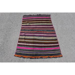 Alfombra turca Vintage rosa y negra de 3,3x5,1 pies, área grande, diseño de retazos étnicos, lana, látex, pasillo rectangular abstracto para adolescentes - Product Image 1