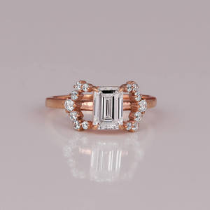 Emerald Cut Lab Grown Diamond Ring 14KT Rose Gold Plated Trendy New Style Engagement & Wedding Ring Gift for Women - Product Image 2