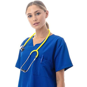 เสื้อสครับยืดหยุ่น Hanes Unisex ระบายความชื้นได้ดี ผ้าแคนวาส สำหรับบุคลากรทางการแพทย์ พร้อมแถบยางยืดด้านข้าง สามารถปรับแต่งสีและโลโก้ได้ - Product Image 1