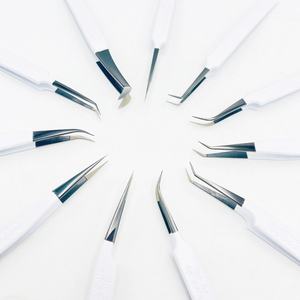 Pince à cils enduite de poudre blanche haute assurance Logo personnalisé Pointe en fibre d'experts en cils en acier inoxydable - Product Image 2