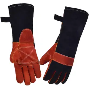 Guantes de soldadura de cuero de manga larga para soldadura Industrial, guantes de soldadura de cuero de seguridad industrial anticalor