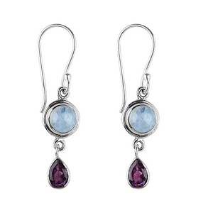 <b>Moonstone</b> Amethyst Gemstone Earrings 925 Solid Sterling Silver Round Shape Earrings for Women Dangle Earrings Silver <b>Jewellery</b> - Product Image 1