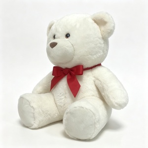 Ours en peluche blanc personnalisé avec nœud rouge, ours en peluche classique, ours en peluche blanc doux, ours en peluche assis câlin - Product Image 2