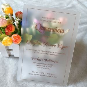 2mm 5x7 pouces feuille d'or rose estampage givré acrylique invitations de <span class=keywords><strong>mariage</strong></span> translucide Quinceanera <span class=keywords><strong>plexiglas</strong></span> invite pour 15 ans - Product Image 4