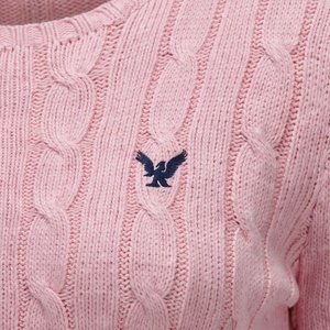 Pink Jacquard <b>Cable</b> <b>Knit</b> Breathable Pullover <b>Sweater</b> Women Crew Neck Full Sleeve Embroidery Logo Front 100% Acrylic Autumn - Product Image 2