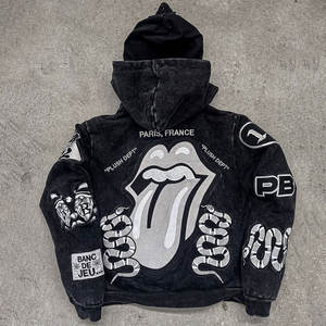 Chaqueta rasgada con logotipo personalizado para hombre, Sudadera con capucha extragrande de algodón y felpa francesa de 500g/m² - Product Image 3