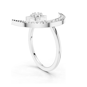 Anillo de Diamantes Luna Creciente y Estrella para Mujer, Diamantes de Laboratorio VVS-VS EF, Disponible en Oro Rosa, Amarillo, Blanco y Plata 925 - Product Image 4
