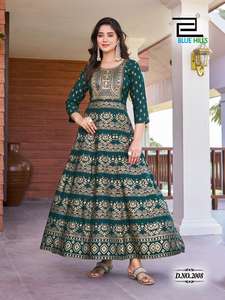 Nouvel arrivage de robes indiennes pakistanaises Anarkali rayonne femmes ethnique Kurtis classique broderie travail cou travail imprimé Culture indienne - Product Image 5