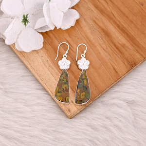 Nouveauté Boucles d'oreilles pendantes en pierre de jaspe fruitée plaquées argent sur laiton pour femmes Fabricant de bijoux Fournisseur de bijoux de mode - Product Image 2