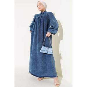 Robe en jean à manches ballon demi-boutonnées - Product Image 3