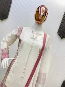 CONJUNTO TENDENCIAS KURTA Y FARSHI SALWAAR CON DUPATTA CON TRABAJO BORDADO SECUENCIA - Product Image 3