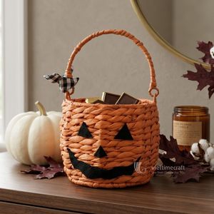 Neutral <b>White</b> Woven Pumpkin <b>Basket</b>, Elegant Halloween Trick-or-Treat and Decor Bucket Wholesale - Product Image 3