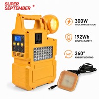 Station d'alimentation portable à énergie solaire 300W 192Wh Batterie LiFePO4 Haut-parleur Bluetooth multifonctionnel Lumières de fête RGB Radio FM