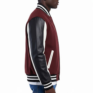 Veste universitaire en toile imperméable à capuche de haute qualité OEM, coupe ample, panneaux de manches bicolores, style hip-hop, tendance - Product Image 3