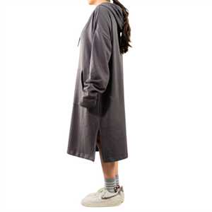 Wholesale Graphite East West <b>Womens</b> Long Fleece Pullover Hoodie Ladies Winter Sweatshirt Hooded Design Female Maxi <b>Tunic</b> <b>Dress</b> - Product Image 5