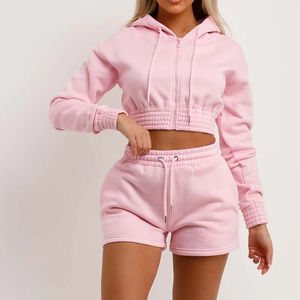 2025 nouveauté haute qualité femmes 2 pièces vêtements de sport survêtement ensemble haute couture polaire matériel décontracté Plus court Long solide - Product Image 3