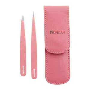 New Style Beauty Tool 2 PCs Of Eyebrow Tweezers Stainless Steel Pink Color Private Label Custom Logo Nd Sizes