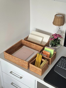 Juego de 4 Cestas Redondas de Ratán Hechas a Mano, Ecológicas, de Almacenamiento, Ratán Natural, Modernas, Multifuncionales, Hechas en Vietnam - Product Image 5