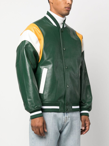Streetwear vintage pour hommes veste de baseball universitaire en cuir PU avec logo personnalisé veste de travail décontractée non tissée personnalisée OEM - Product Image 2
