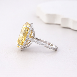 Anillo con Halo de Diamantes Amarillos Ovalados Cultivados en Laboratorio, Certificado IGI, Chapado en Rodio, Oro Blanco/Rosa/Amarillo de 14K, Engaste Pavé - Product Image 2