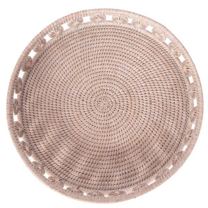 Plateau de service rond en rotin 2024 chaud en plateau en rotin naturel pour décor, service à thé, café - Product Image 5