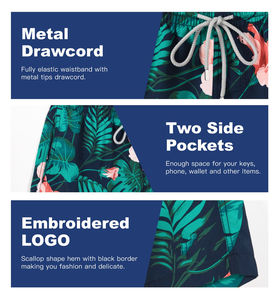 Short de bain de plage d'été respirant avec logo personnalisé en gros Short de bain élastique 100% polyester tissé solide à séchage rapide pour hommes avec poche - Product Image 5