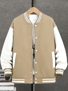 Men's Varsity Windbreaker Jacket Solid Color Canvas Casual Winter Turn-down Collar Regular Sleeve <b>Covered</b> <b>Button</b> Closure Front - Product Image 1