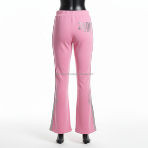 กางเกงทรงบานสำหรับผู้หญิงกางเกงผ้าสแปนเด็กซ์ GSM นิ่ม300พรีเมี่ยมสีชมพูประดับพลอยเทียมติดโลโก้ได้ตามต้องการ - Product Image 2