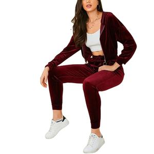 OEM Survêtement décontracté marron en velours pour femmes, mode personnalisée, jogging en velours pour femmes, survêtements, nouvelle veste d'hiver pour femmes - Product Image 1
